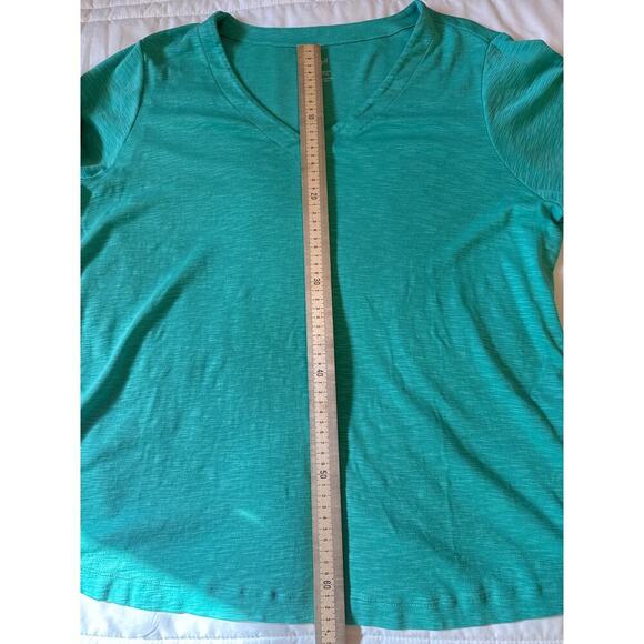 J Jill Womens 100% Pima Cotton Slub-Knit  V-neck Tee Green 3/4 Sleeves Size XL - Picture 7 of 9